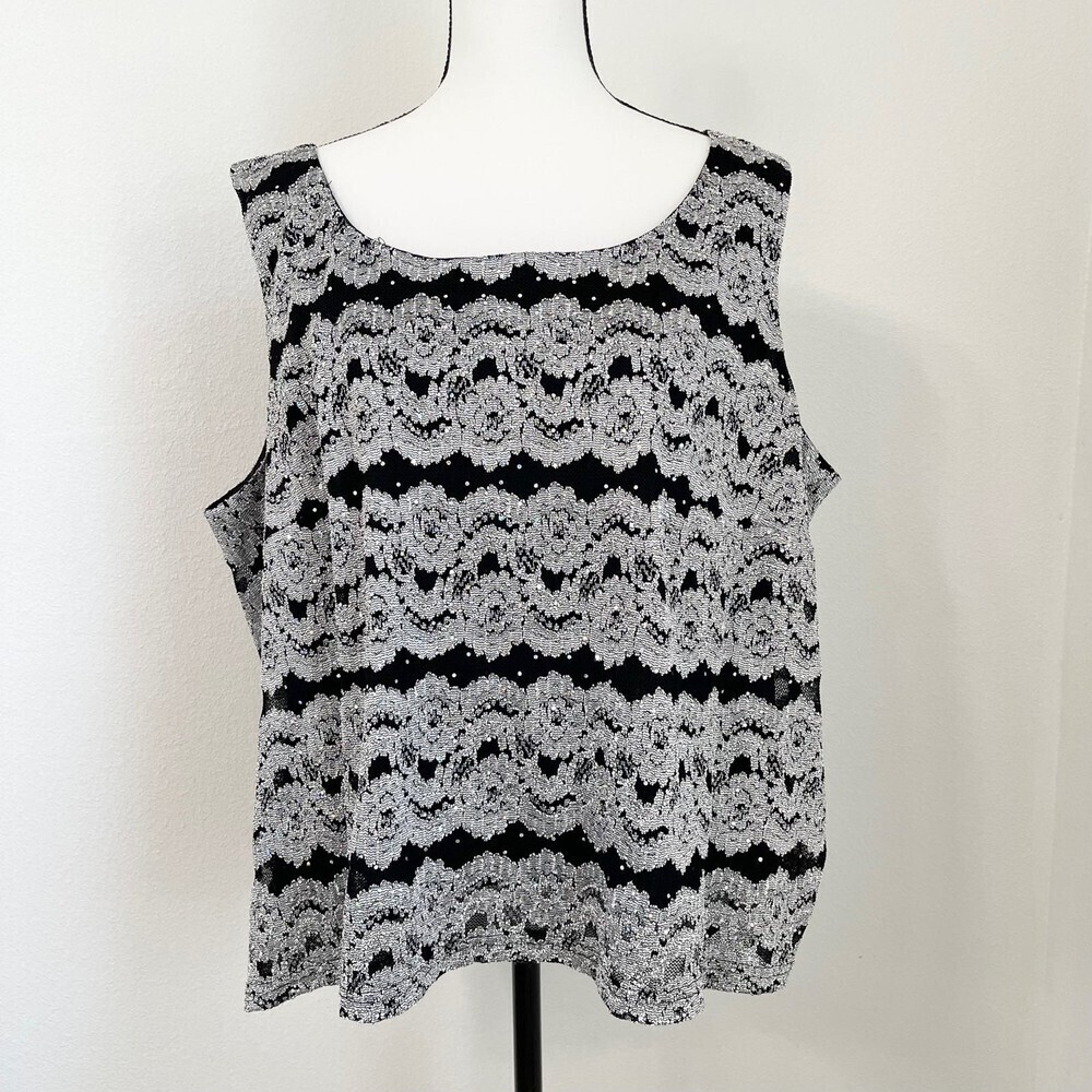 Dressbarn Women Black Silver Blouse Sleeve Less Top. Size 24W. Tank Top